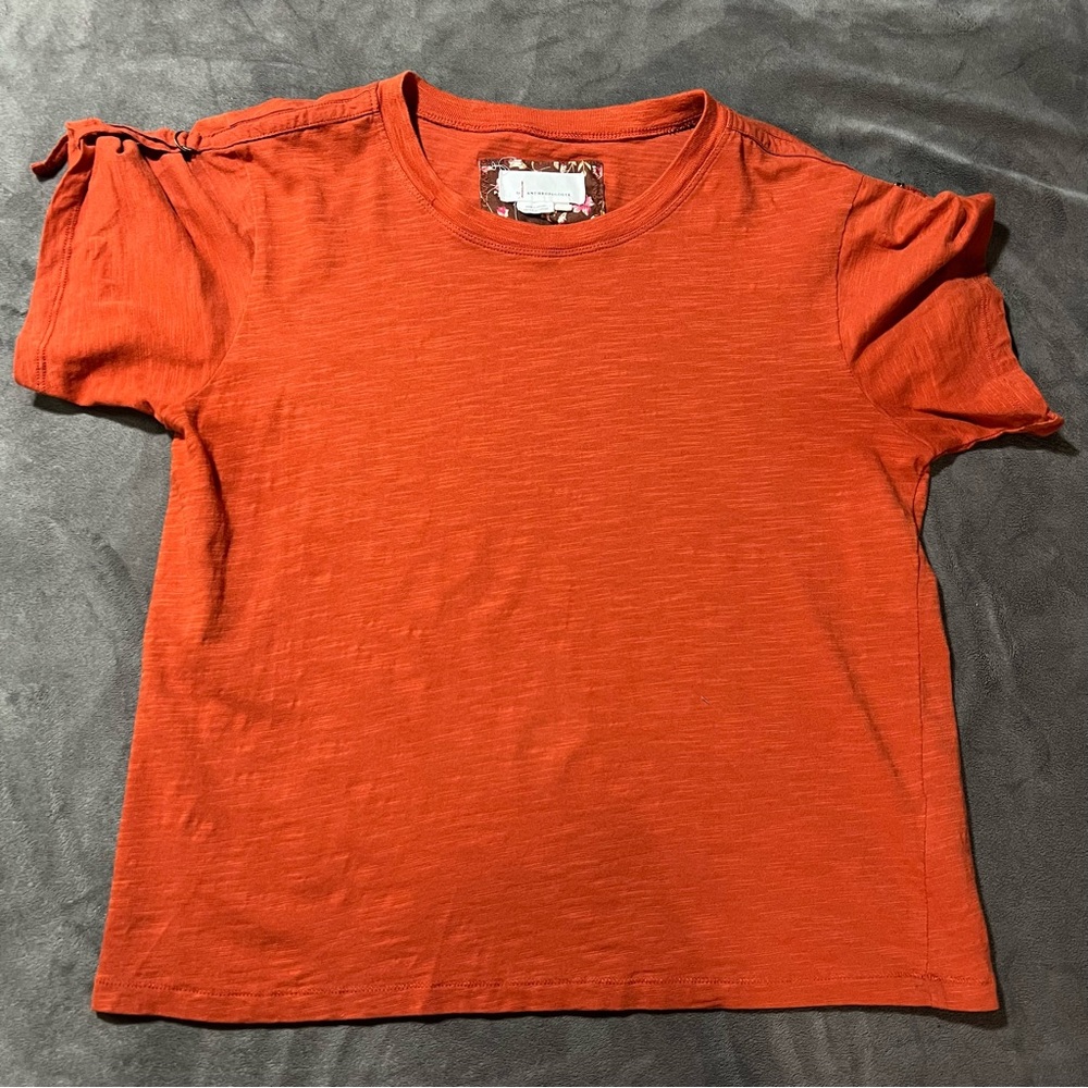 by Anthropologie Buckle Shoulder Sleeves Casual Top sz M rust burnt orange